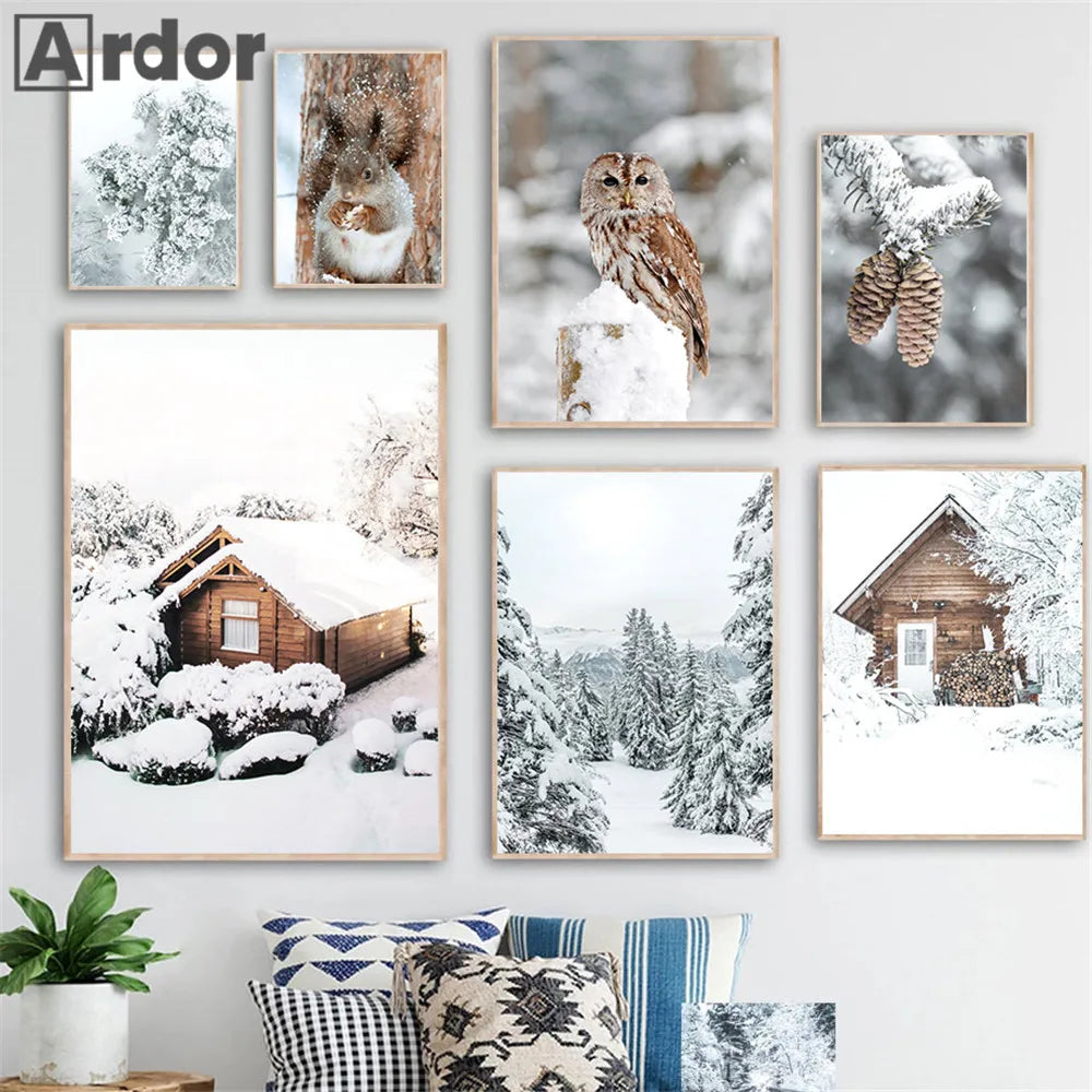 décoration murale renard hibou cerf forêt hiver neige - vue 4 sur 7