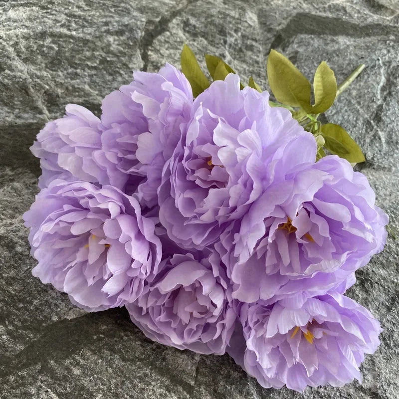bouquet de sept pivoines en soie pour décoration intérieure et mariage - vue 10 sur 12