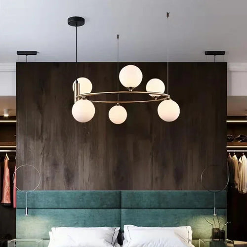 Nordique créatif boule de verre lustre circulaire salon chambre lumière enfants étude magasin de vêtements Restaurant haricot magique - vue 4 sur 12