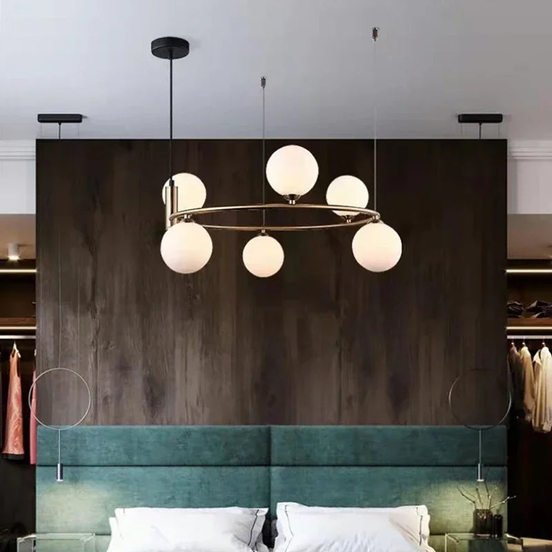Nordique créatif boule de verre lustre circulaire salon chambre lumière enfants étude magasin de vêtements Restaurant haricot magique - vue 3 sur 12