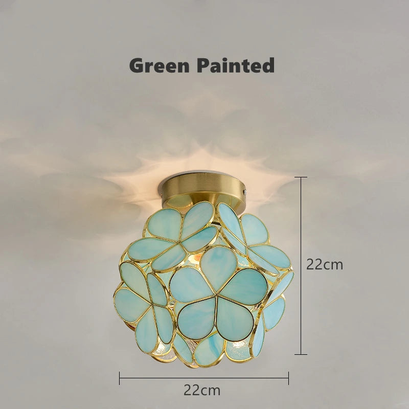 lustre vintage en verre et cuivre pétales décoratifs lumineux