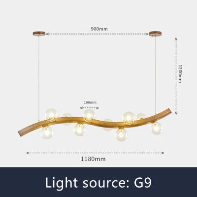 suspension luminaire en bois massif et verre simple - vue 10 sur 11