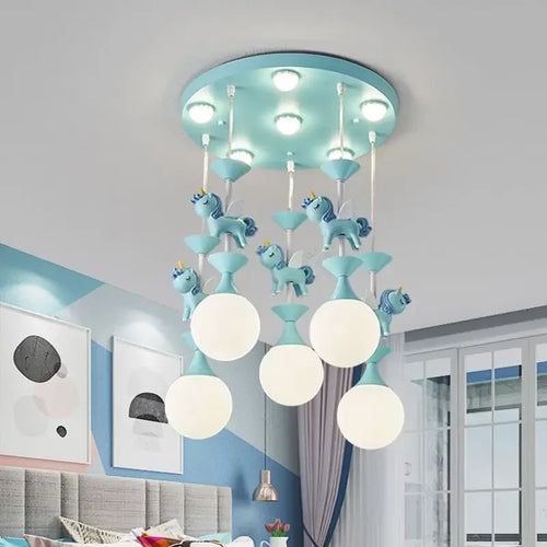 lustre led moderne carrousel pour enfants style princesse - vue 4 sur 12