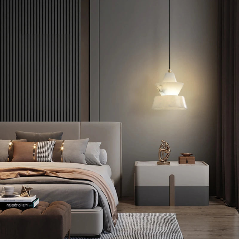 lustre en marbre naturel suspension rétro décor nordique - vue 3 sur 7