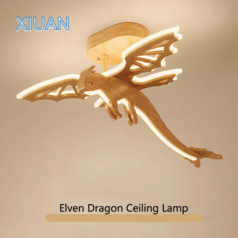 lustre dinosaure en bois pour chambre enfant et salle de jeux - vue 4 sur 7