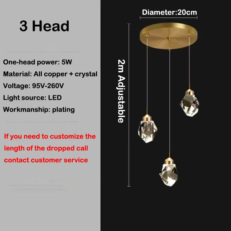 lustre en cristal led design en cuivre moderne et élégant