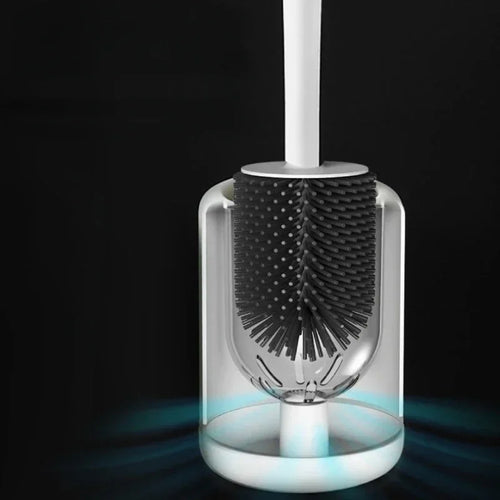 brosse de toilette suspendue en silicone avec manche long et support rapide - vue 4 sur 7