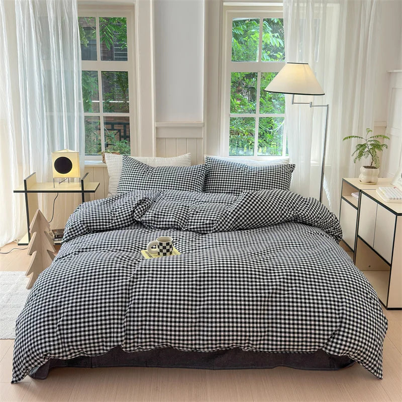 housse de couette en coton lavée à carreaux douce et confortable