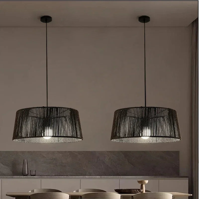 lustre nordique sandyha tissé corde led décoration maison - vue 3 sur 12