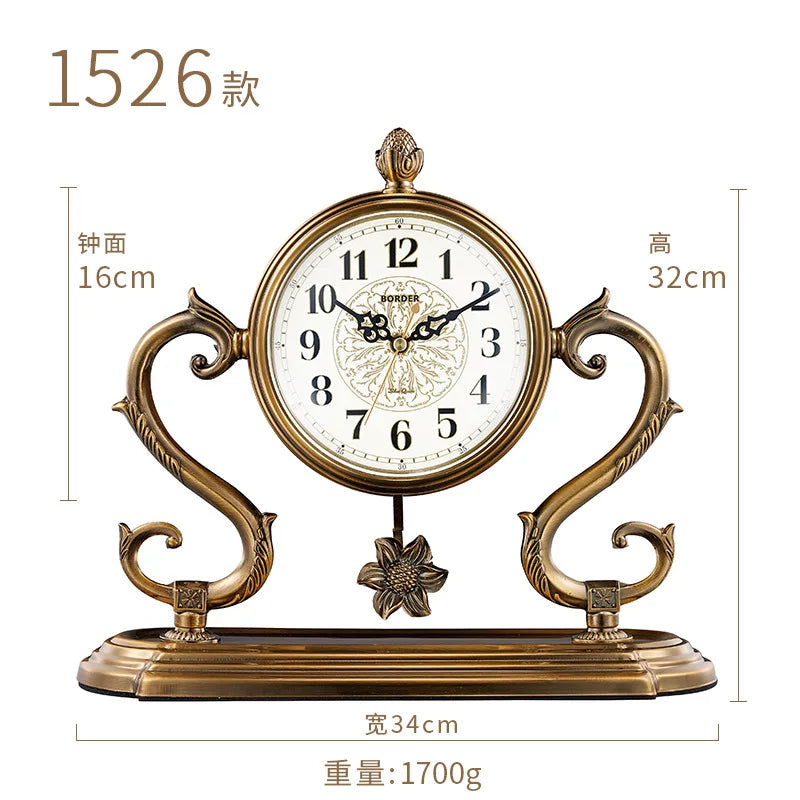 horloge de table européenne en métal plaqué cuivre élégant design luxe - vue 13 sur 18