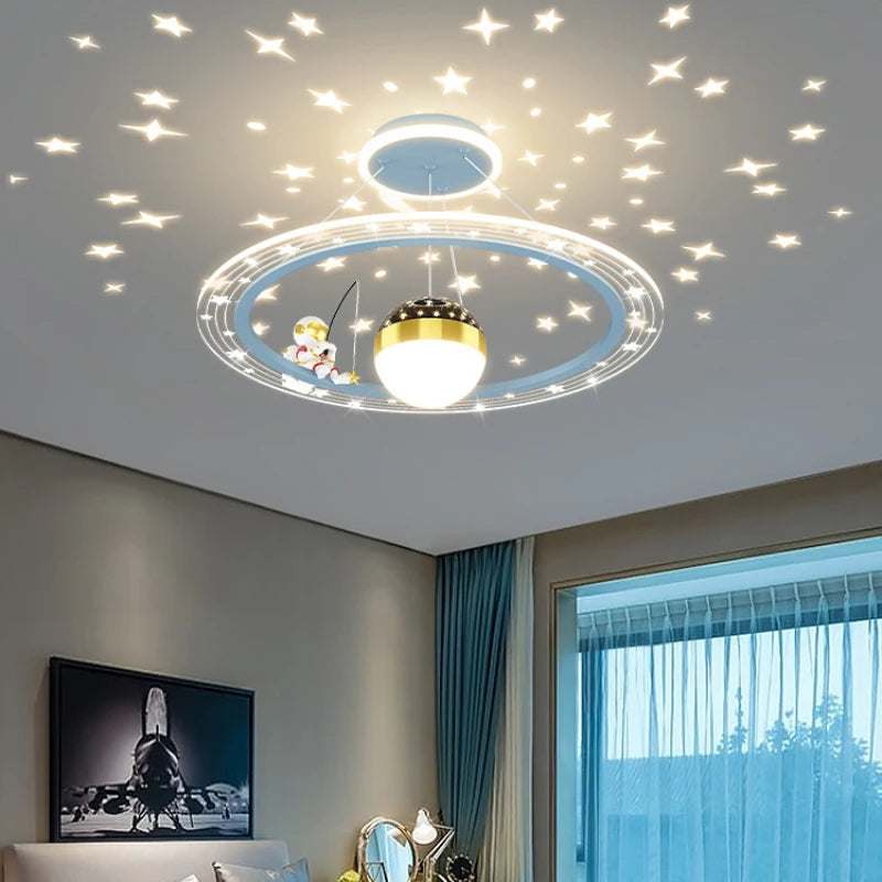 Lustre LED rond d'astronaute à gradation pour chambre d'enfant