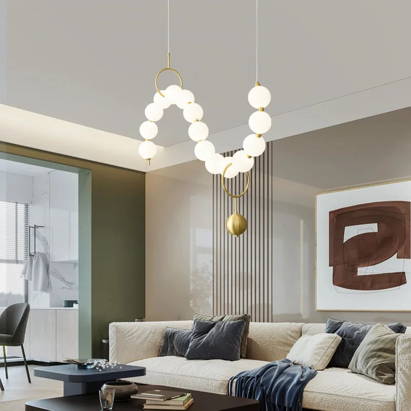Lustre design arrondi avec boules LED - vue 4 sur 16