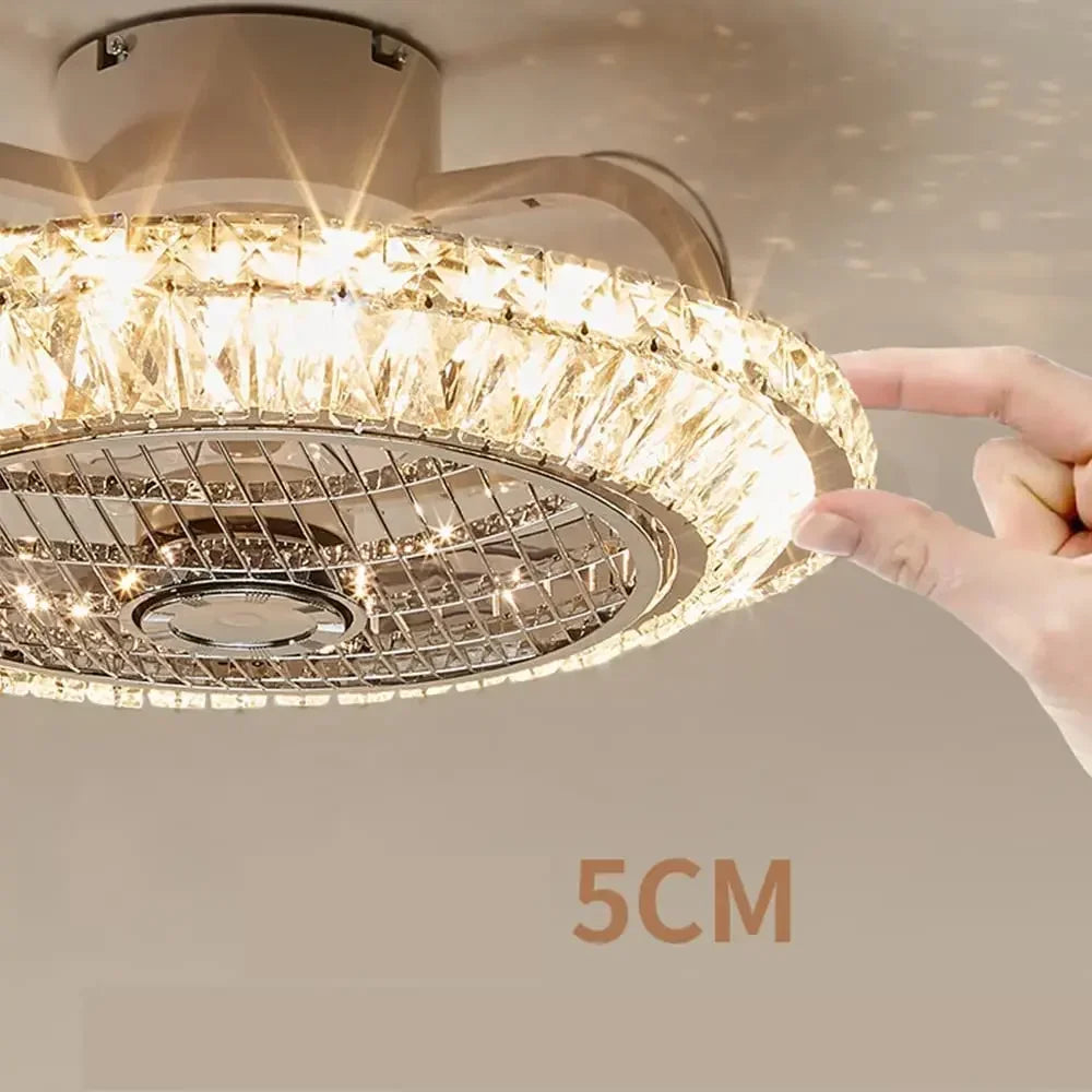 ventilateur de plafond en cristal moderne avec lumière et télécommande - vue 6 sur 7
