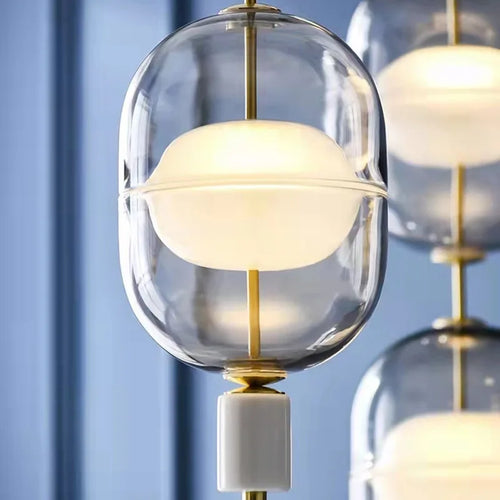 suspension en verre nordique avec plafonnier en marbre et métal - vue 3 sur 8