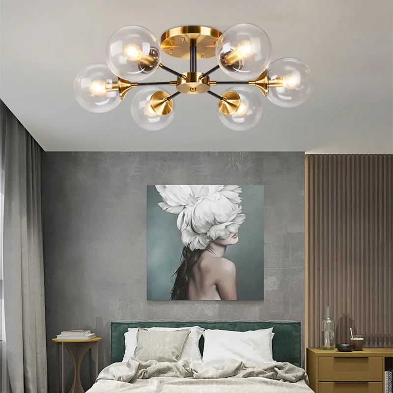 lustre boule led design en verre transparent et gris fumé - vue 3 sur 22