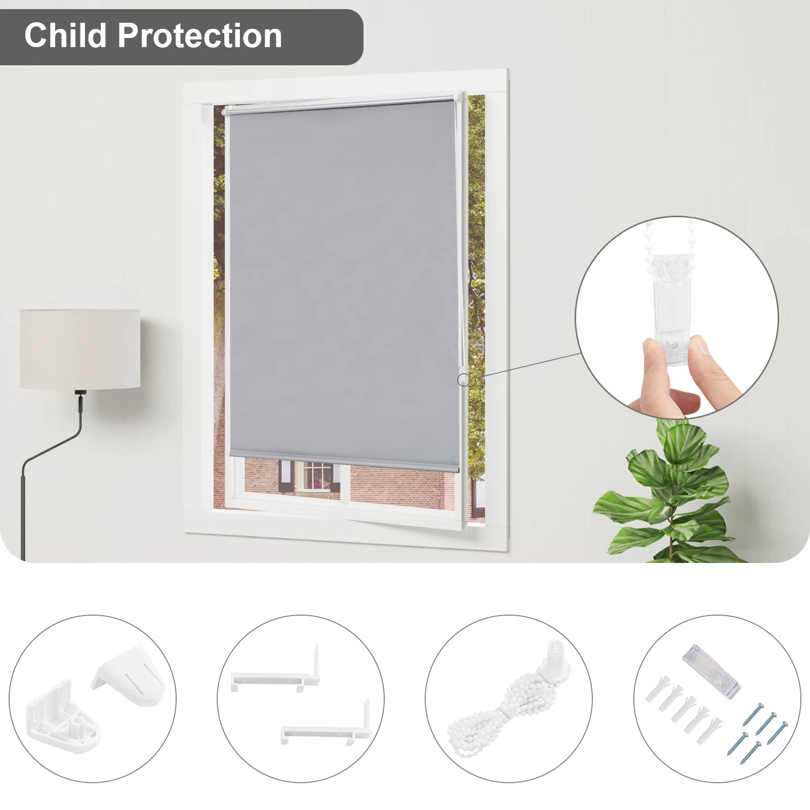 Store enrouleur occultant sans perçage pour fenêtre chambre - vue 5 sur 9