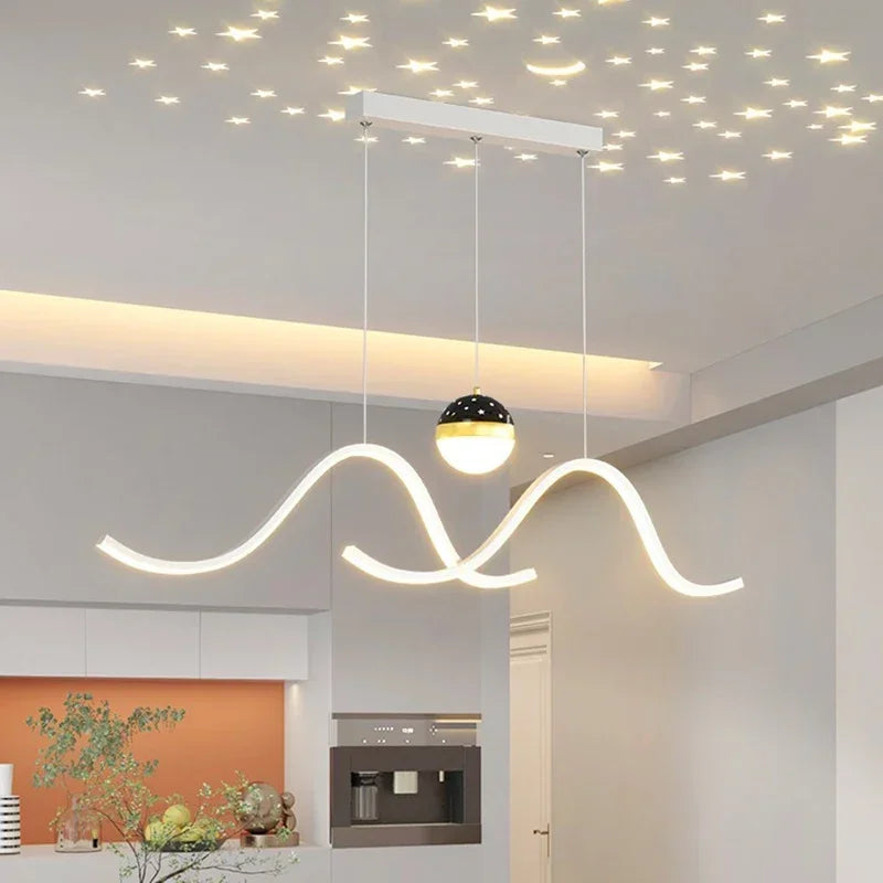 Nordique minimaliste créatif et personnalisé LED bande Table à manger comptoir de Bar éclairage vague ciel étoilé Restaurant lustre