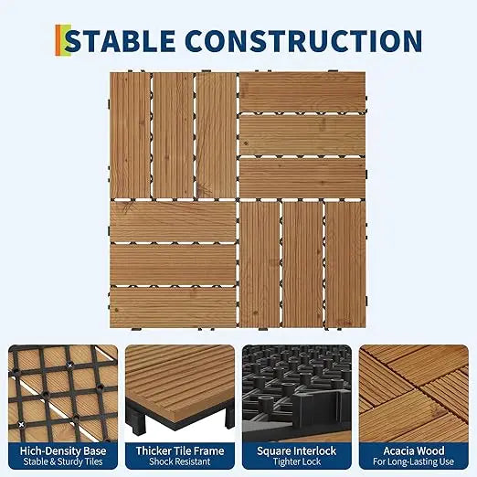 Dalles bois acacia emboitables terrasse antiderapantes facile pose - vue 5 sur 7