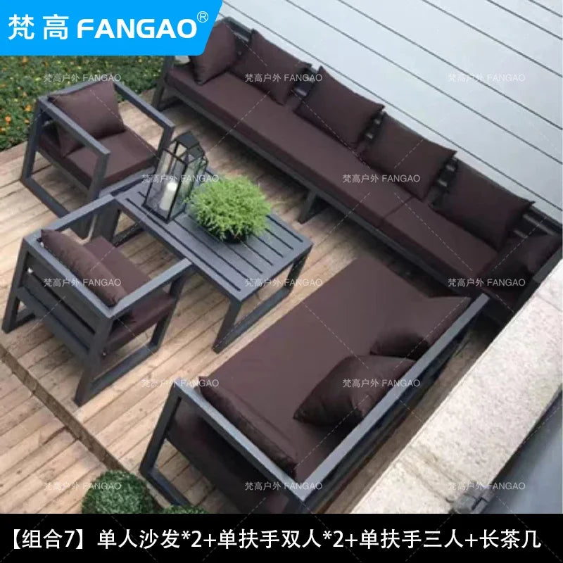 canapé extérieur nordique en acier inoxydable et aluminium