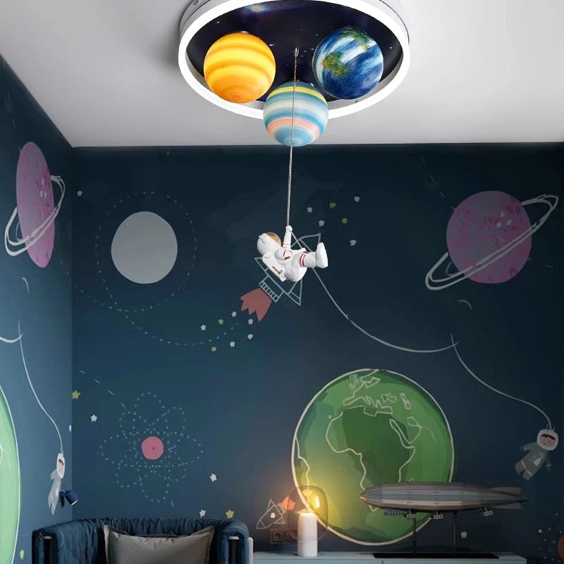 SANDYHA astronaute plafond moderne à LEDs lumière créative planète lampe pour chambre d'enfants salle à manger étude maternelle éclairage