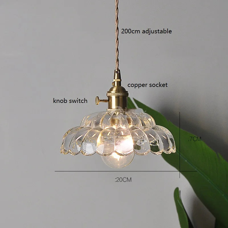 lampe à main poignée en bois cuivre suspension LED luminaires abat-jour en verre décor à la maison éclairage intérieur Vintage lampe suspendue