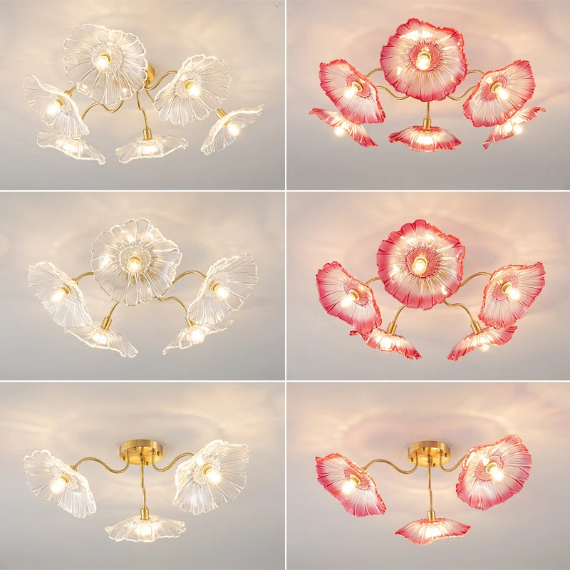 lustre nordique en fer avec verre et décoration dorée - vue 4 sur 12
