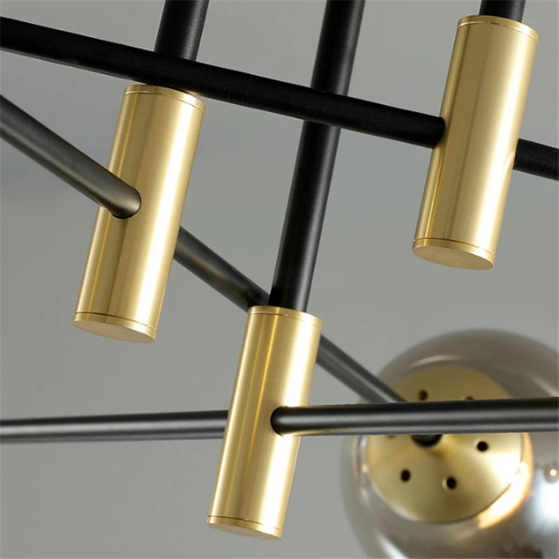 lustre nordique moderne led avec boules de verre - vue 5 sur 18