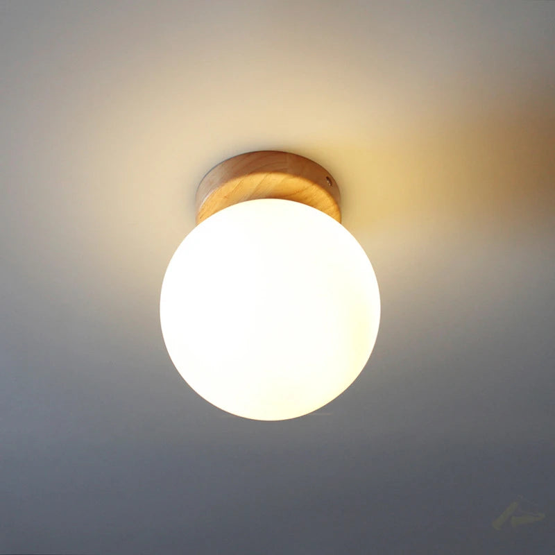Boule de verre blanc plafond moderne à LEDs lampe salon piédestal en bois suspendus plafonniers éclairage à la maison décor luminaires de cuisine