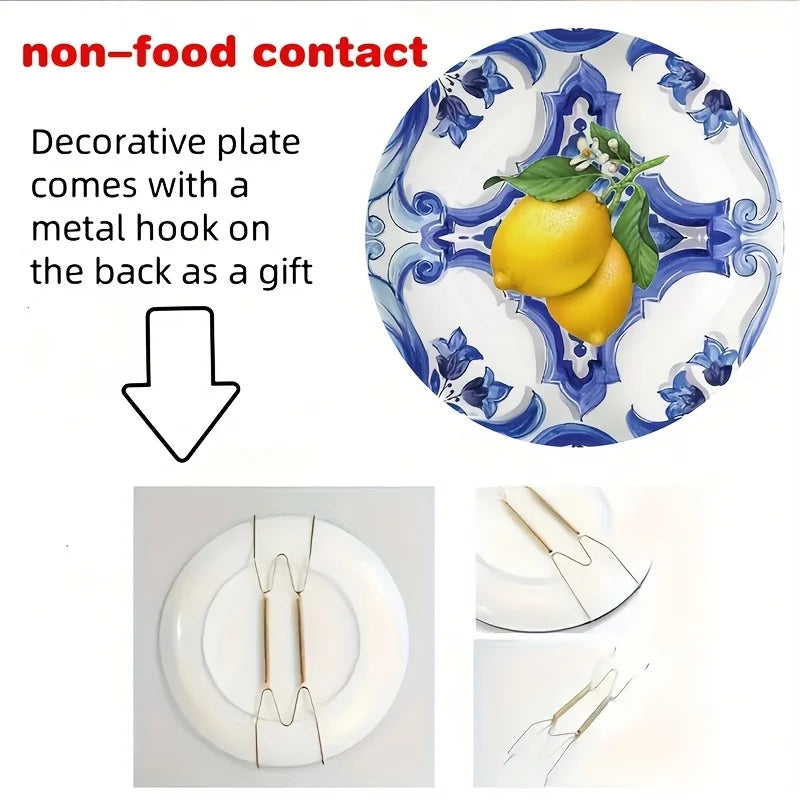 assiette decorative citron motif tranches style grec ceramique