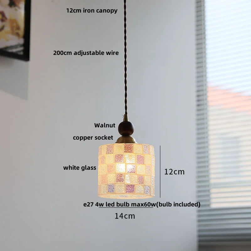 suspension en verre coloré avec fil de bois réglable moderne - vue 9 sur 25
