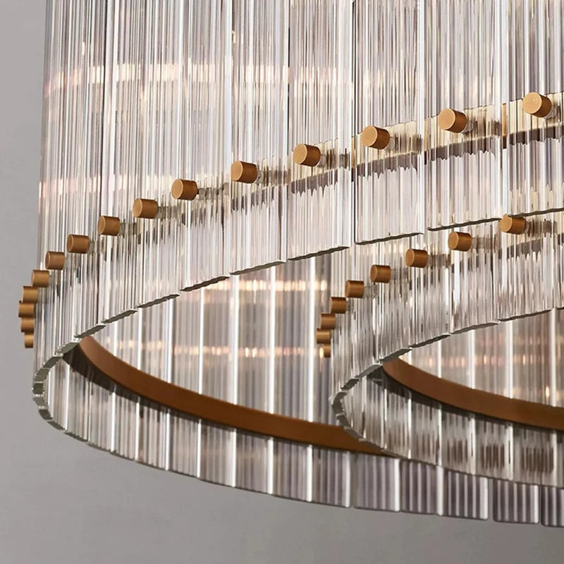 lustre de luxe en cristal double anneau doré led suspendu - vue 6 sur 21