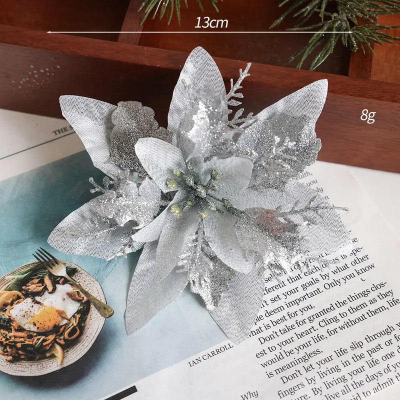 décoration suspendue fleur pailletée pour arbre de noël