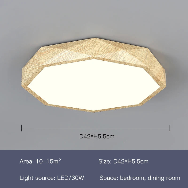 plafonnier led moderne en bois et métal design géométrique - vue 12 sur 14