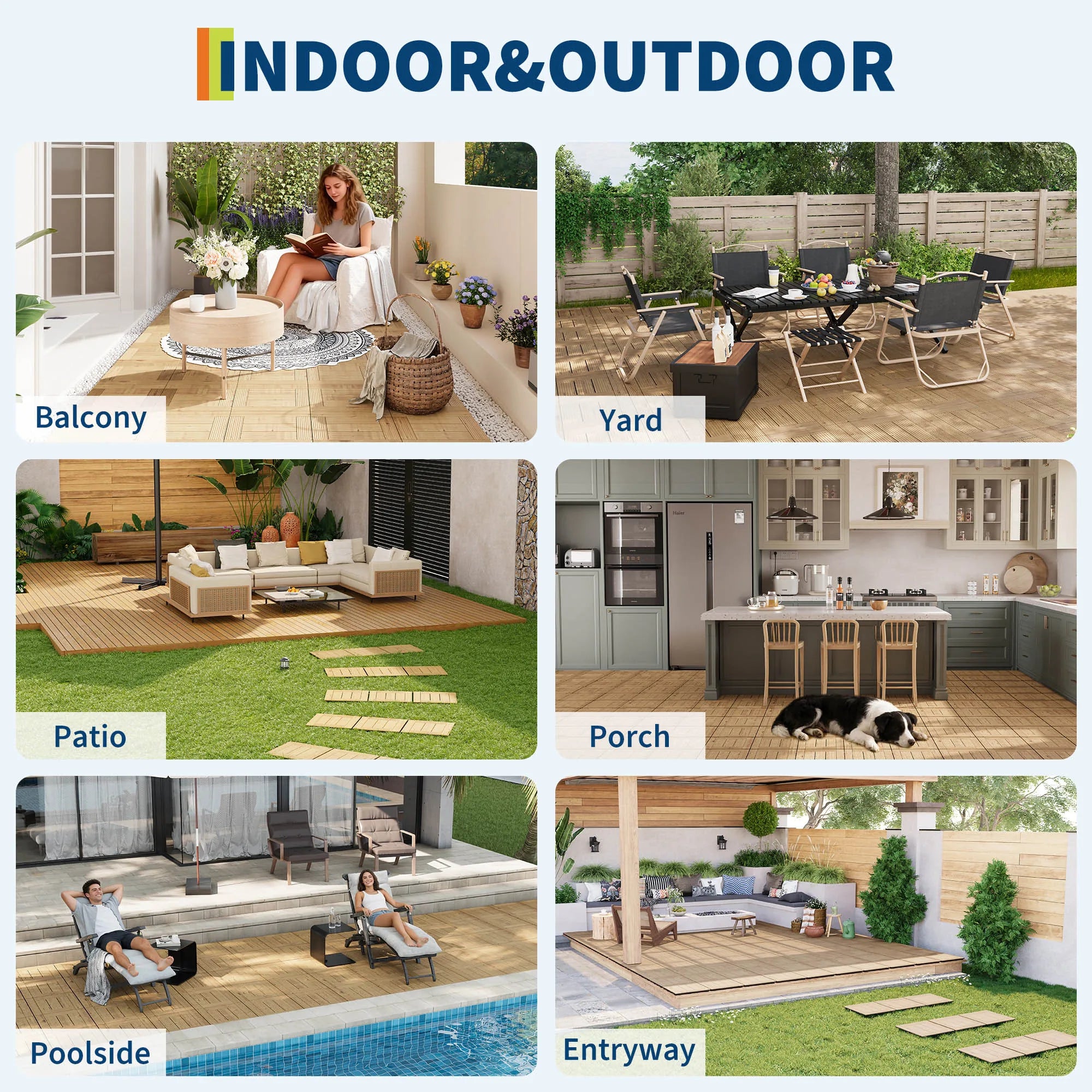 Dalles terrasse bois acacia 12x12 pouces antiderapantes clipsables - vue 7 sur 8