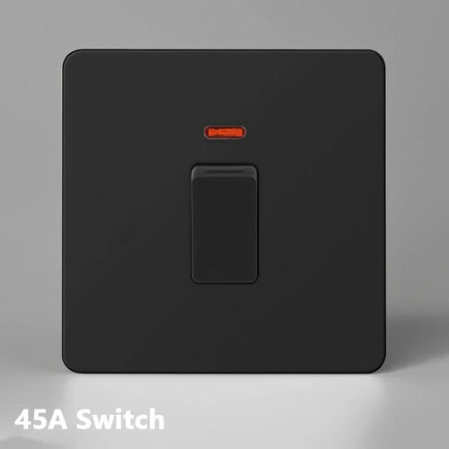 Interrupteur simple 1 voie avec LED 45A en acier noir mat bords arrondis