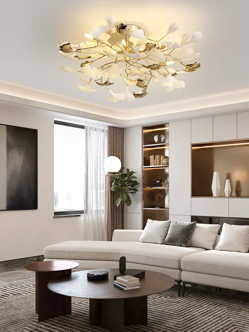 Living Room Ceiling Lamp Post-modern Designer Gingko Leaf Restaurant Bedroom Ceiling Lights Hotel Art LED Decor Lighting Fixture - vue 3 sur 13