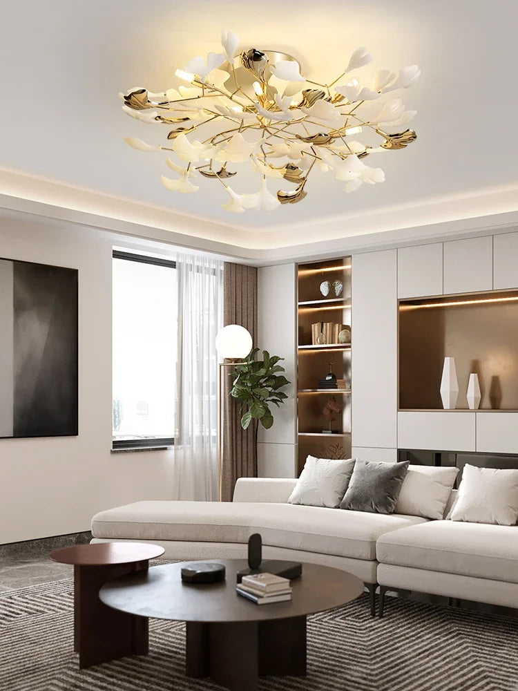 Living Room Ceiling Lamp Post-modern Designer Gingko Leaf Restaurant Bedroom Ceiling Lights Hotel Art LED Decor Lighting Fixture - vue 2 sur 13