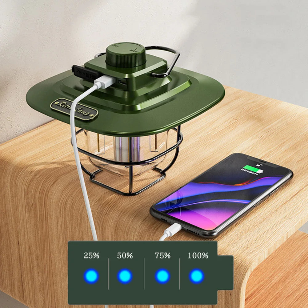 lampe de camping led rétro suspendue étanche avec batterie rechargeable - vue 3 sur 12