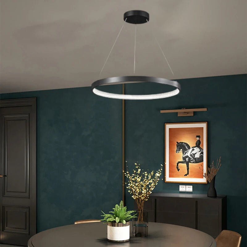 lustre à anneaux en cuivre réglable pour - vue 4 sur 15