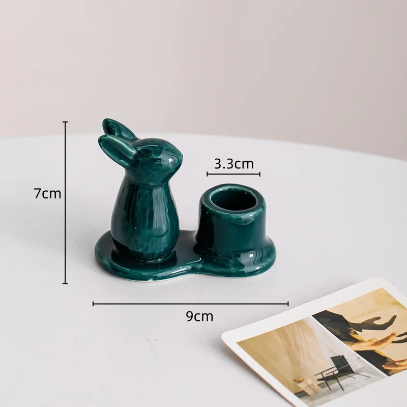 bougeoirs en céramique lapin décoratifs pour la maison - vue 9 sur 11
