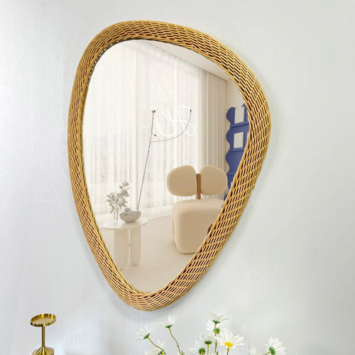 miroir bohème tissé en rotin fait main décoration artisanale - vue 6 sur 6