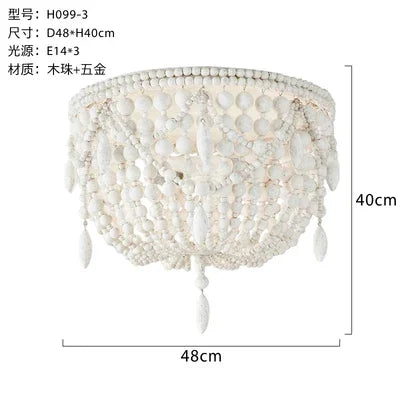 French Style Retro Pendant Lights For Living Room  Bedroom Children'S Room Princess White Wood Bead Decorative Indoor Lighting - vue 9 sur 9
