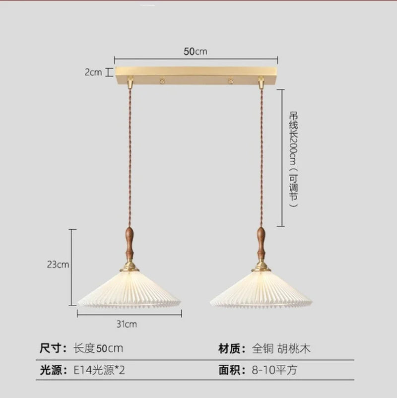 lustre plissé rétro japonais en noyer nordique pour intérieur - vue 10 sur 14