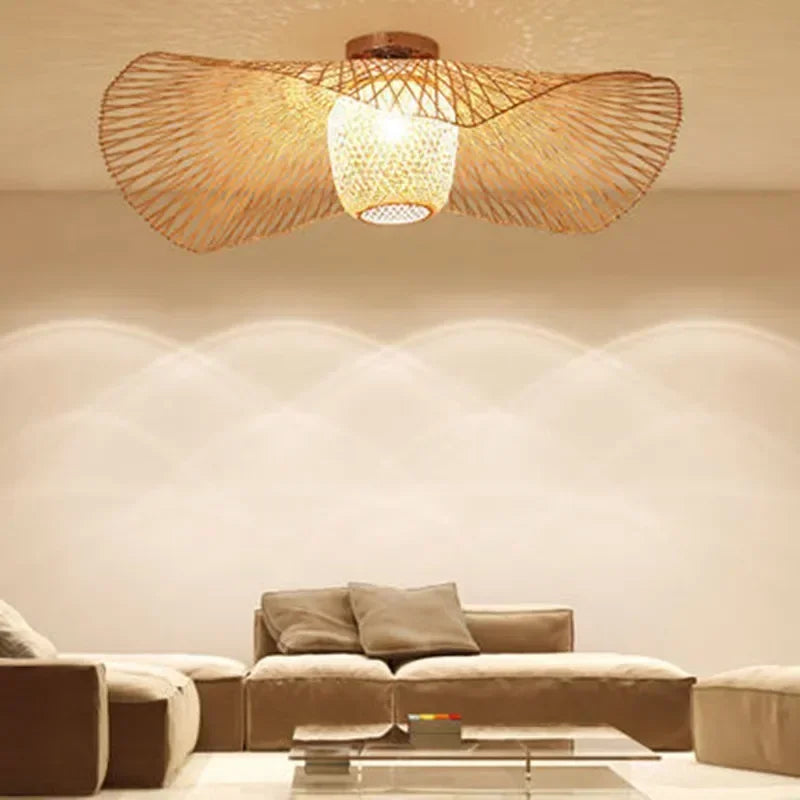 lustre en bambou tissé style japonais pour décoration moderne