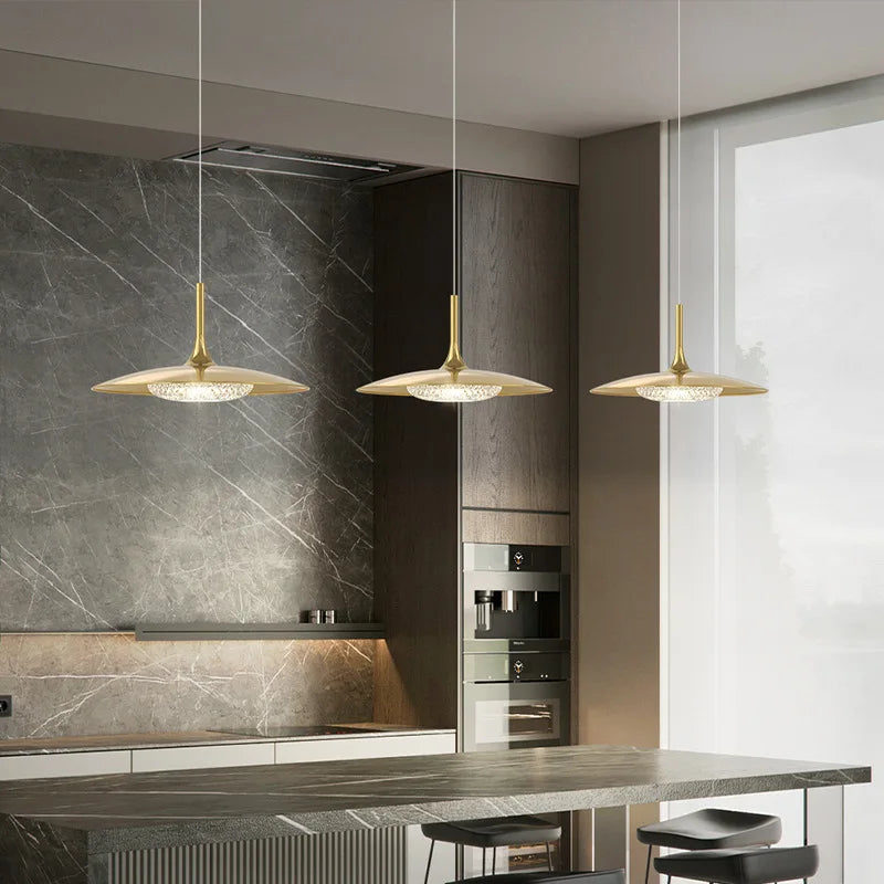 lustre moderne intérieur décor cuivre led suspension or - vue 4 sur 7