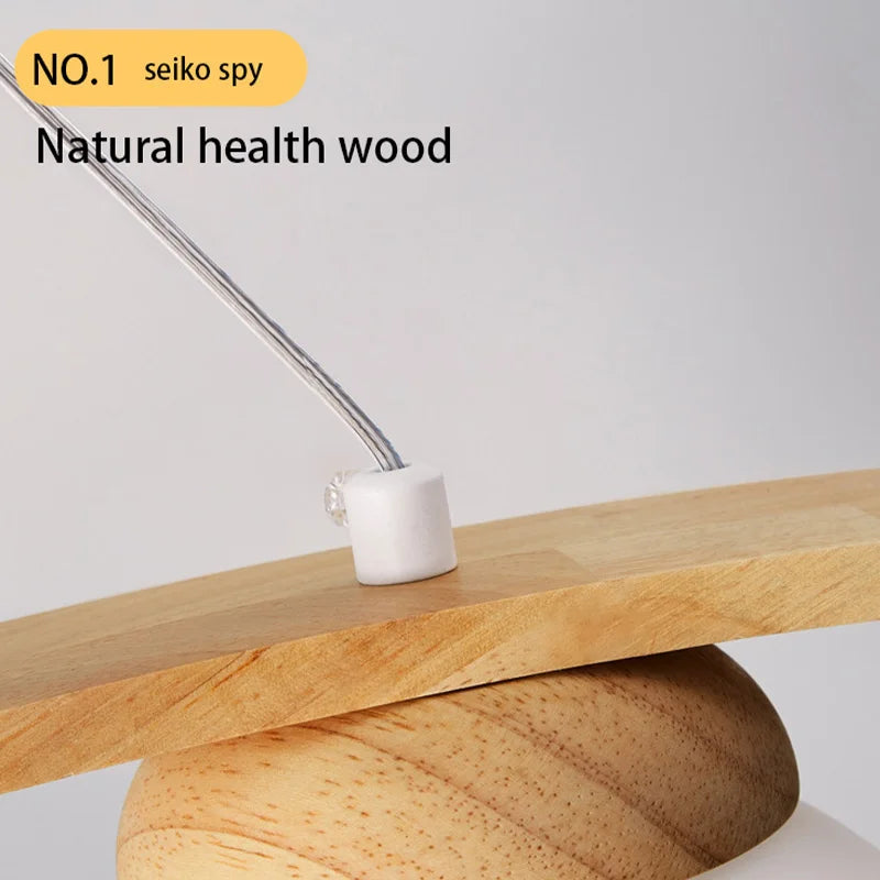 suspension en bois moderne avec boule de verre et éclairage led