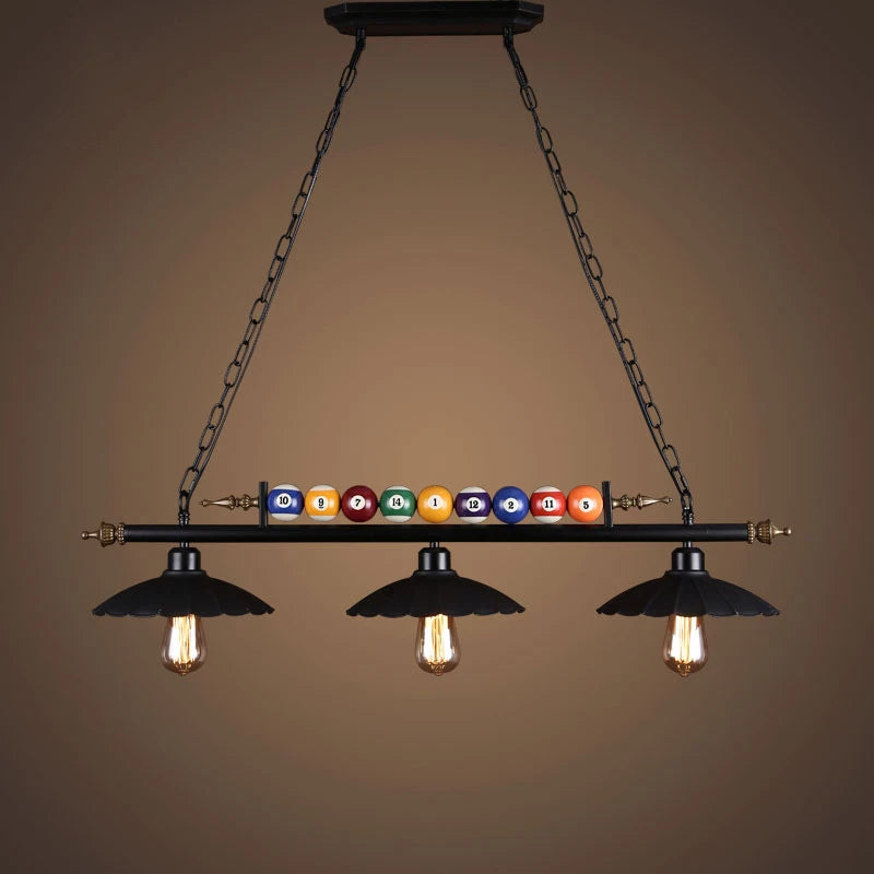 lustre vintage industriel en forme de boule de billard avec abat-jour en verre - vue 5 sur 9