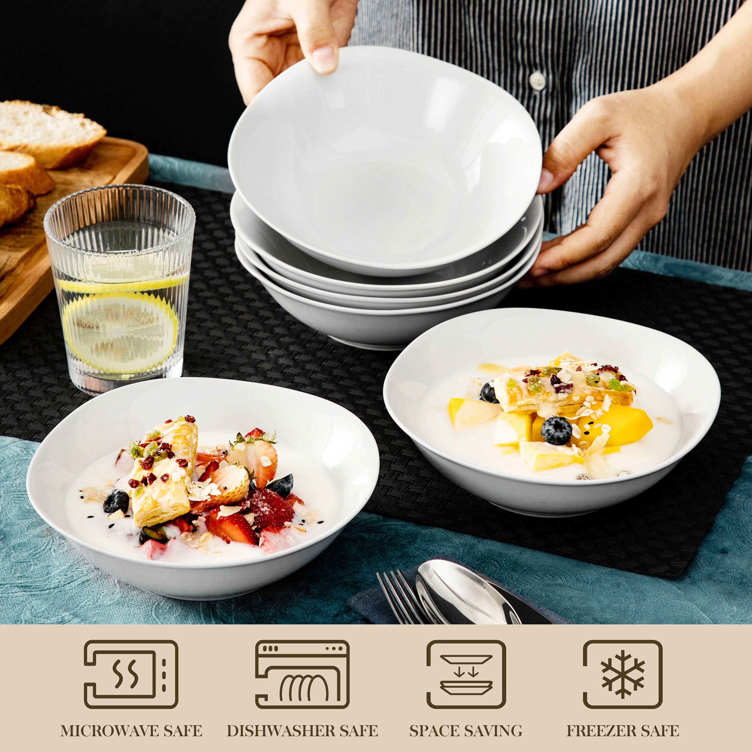 ensemble 6 bols porcelaine elisa 17 cm uni - vue 4 sur 7