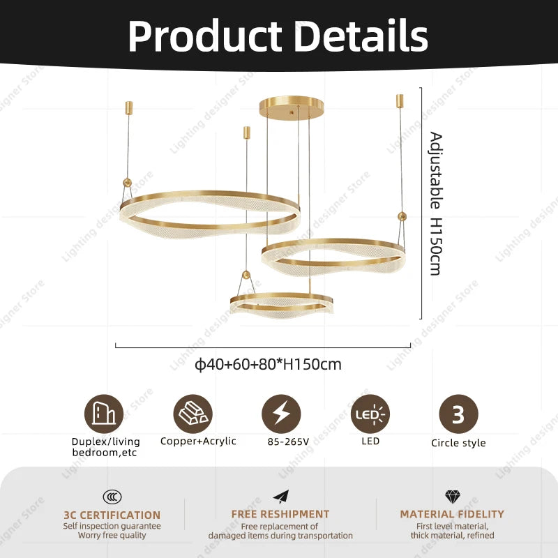 lustre moderne à led pour décoration intérieure élégante et contemporaine