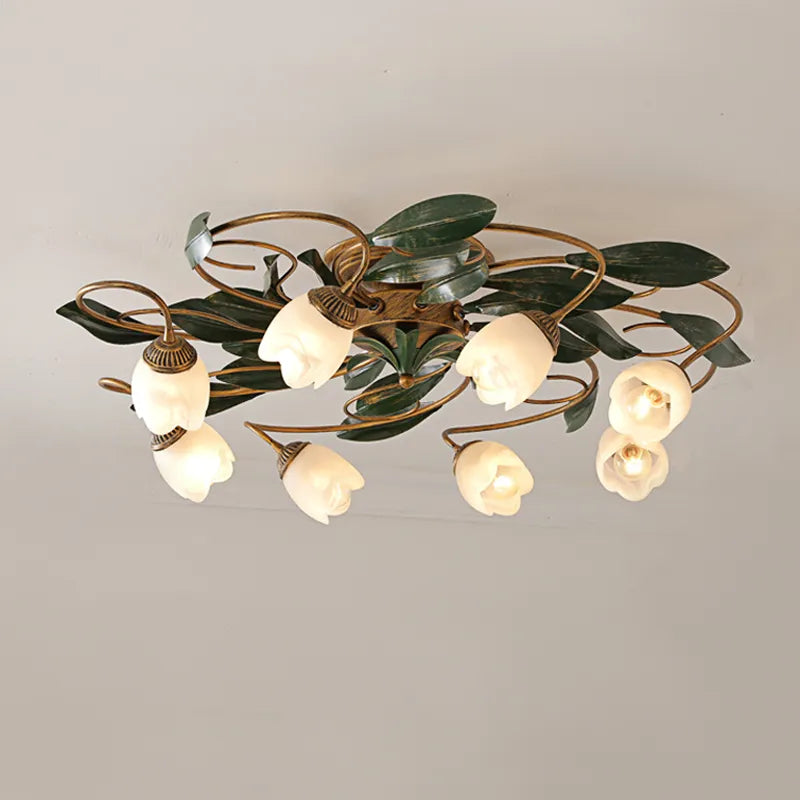 lanterne fleurs française ancienne retro européen cuivre plafonnier chambre salon